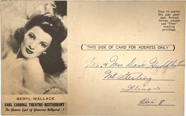 Beryl Wallace, Earl Carroll Theatre Restaurant, vintage postcard 1945 - £11.21 GBP
