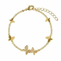 PANDA SUPERSTORE Womens Gold Color Chain Bracelet Butterfly Rhinestone Charm Bra