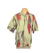 Raider Jeans Co Shirt Mens Medium Button Up Shirt Green Tribal Masks Vac... - $23.53 CAD