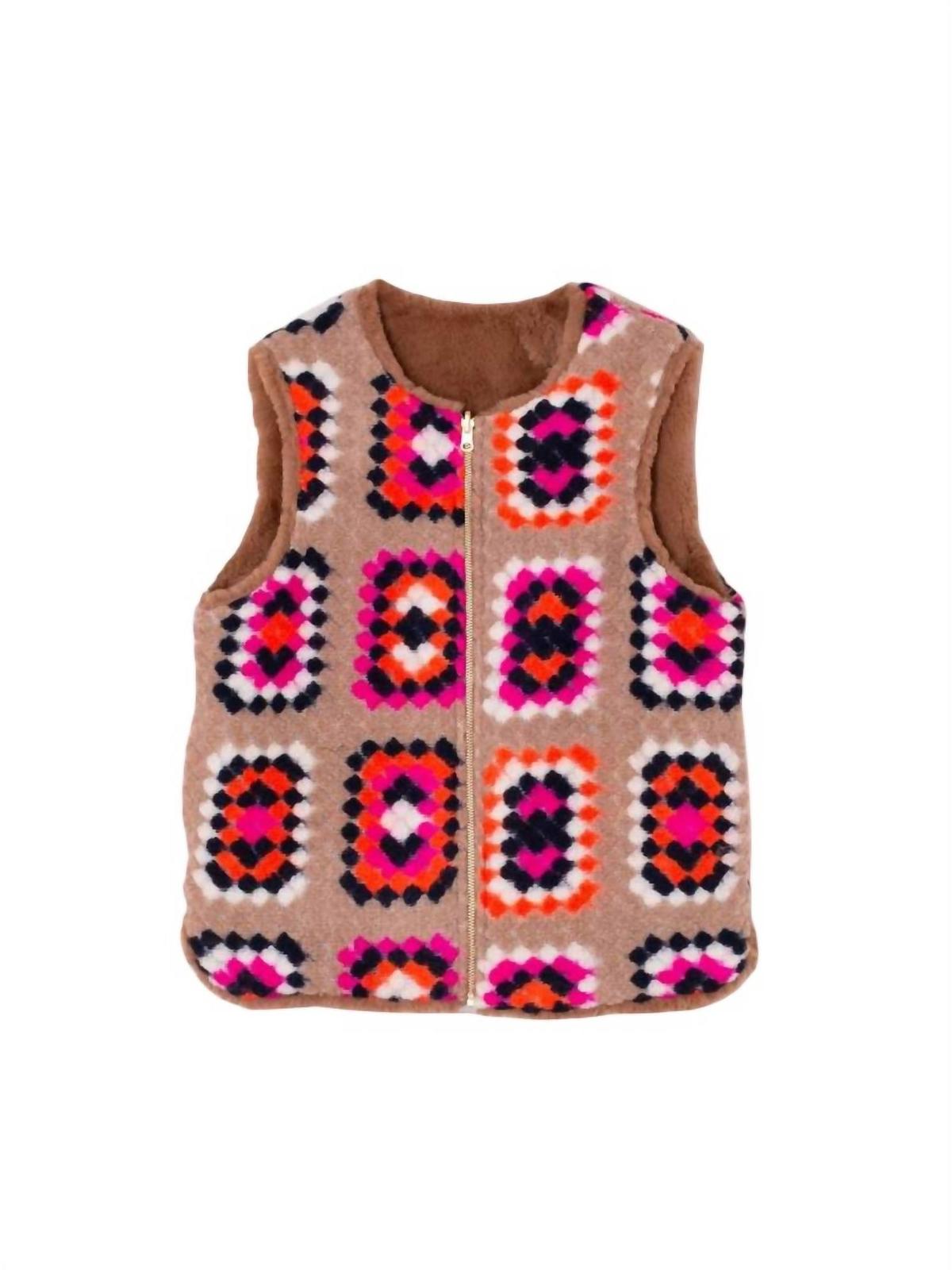 Vilagallo women&#39;s reversible crocheted vest Camel - $149.00
