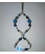Handmade Beaded Blue &amp; White Fish Symbol Auto Hanging Ornament Charm - £15.56 GBP