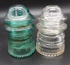 HEMINGRAY 9 Blue &amp; 12 Clear GLASS Bead Bottom Telephone Telegraph Line Insulator - $9.89