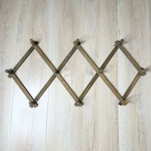 Vintage Expanding Wood 10 Peg Accordion Hat Coat Wall Rack Wooden 36” Wide - £14.87 GBP