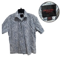Linea Uomo Men’s M Blue White Paisley Short Sleeve Button-Up Modern Fit ... - $16.82