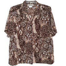 DonnKenny Womens Blouse Size PL Short Sleeve Button Front V-Neck Brown - £10.16 GBP