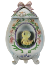 Vintage Lefton Yellow Chick Egg Lidded Easter Box Bisque Porcelain Trinket - £13.67 GBP