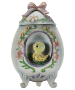 Vintage Lefton Yellow Chick Egg Lidded Easter Box Bisque Porcelain Trinket - £13.85 GBP