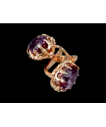 Russian Alexandrite Earrings Stone Changes Color Rose Gold 14 K - £125.63 GBP