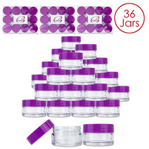 Beauticom (36 Pcs) 20G/20Ml Round Clear Plastic Refill Jars With Purple ... - £28.31 GBP