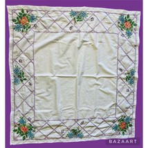 Hand Embroidered Floral Tablecloth With Butterflies And Spring Flower Bo... - $23.76
