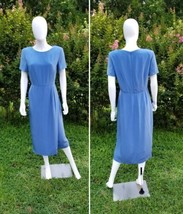 Vintage Talbots Light Blue Silk Midi pin up pencil Dress Size 10P W30&quot; - $47.52