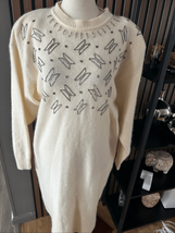 Liz Claiborne Vintage Ivory Beaded Lambswool Angora Blend Sweater Dress - L - $54.45