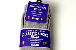 Women&#39;s Diabetic Crew Socks Loose Fit Cotton Plus 3 Pack Gray Sz 9 - 11 - £5.99 GBP