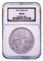 1991 $1 Silver American Eagle Graded by NGC as MS-69 - $68.31