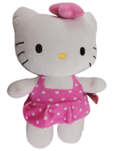 Hello Kitty Plush Stuffed Animal Sanrio Fiesta Polka Dot Dress Pink Bow 7&quot; Tall - £11.04 GBP