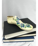 Vintage hand painted Wooden Shoe Form - Flowers - Primitive Decor - $15.90