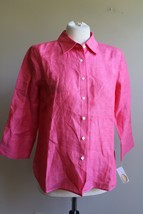 NWT Talbots 10P Pink Irish Linen Button Front 3/4 Sleeve Shirt Top - £25.43 GBP