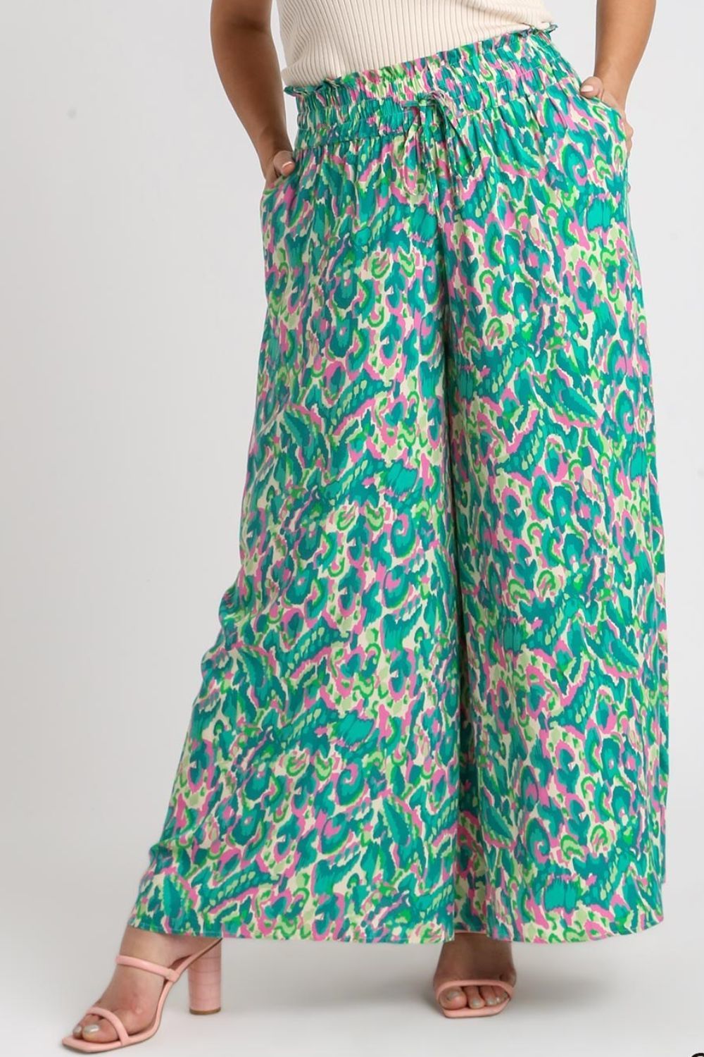 Umgee Full Size Mixed Print High Waist Wide Leg Pants Plus Size Item image 5