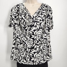 MSK Pullover Top Women&#39;s Size XL Blk &amp; White Floral Short Sleeve Draped ... - £11.00 GBP