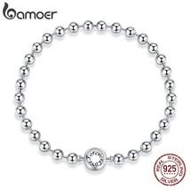 925 Sterling Silver Pure Silver Round Bead Bracelet Forever Love Chain Women Fas - £41.16 GBP