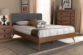 Henson Dark Gray Fabric Upholstered Walnut Brown Queen Bed - $632.28 CAD