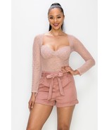 Dusty Blush Diamond-patterned Sheer Bodysuit_ - $12.00