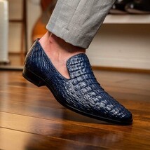 genuine caiman crocodile slip on Shoes Trento Navy image 7