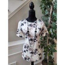 Denim and Company Blouse Women&#39;s XS White Black Floral Print Short Sleeve - $24.75