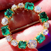 Earth mined Diamond Emerald Circle Deco Brooch Elegant Antique 18k Gold Gatsby - €29.742,80 EUR