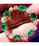 Earth mined Diamond Emerald Circle Deco Brooch Elegant Antique 18k Gold ... - $35,126.25