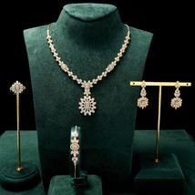 Hot Jewelry Sets Flower Cubic Zirconia Bridal Necklace Earrings Bracelet Ring Du - £84.77 GBP
