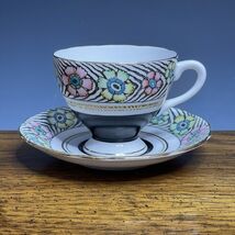 Gladstone Bone China Teacup &amp; Saucer England Tropical Floral Flowers Aloha - $23.18
