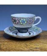 Gladstone Bone China Teacup &amp; Saucer England Tropical Floral Flowers Aloha - $23.18
