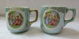 2 vintage DEMITASSE cups Lusterware Aqua blue  Made in JAPAN Georgian Scene - £12.06 GBP