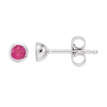 3.5mm Round Simulated Ruby Bezel Set Solitaire Stud Earrings White Gold Plated - £44.32 GBP