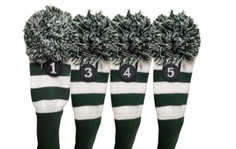 Tour 1 3 4 5 Driver Fairway Wood Green &amp; White Golf Headcover Knit Pom Pom Cover - £33.29 GBP