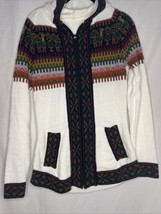 Handmade Peru Women&#39;s Alpaca White Multi Cardigan Sweater Hood Zip up si... - $714.55 MXN