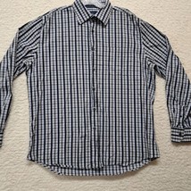 Joseph Abboud Button Up Shirt Men&#39;s Large Slim Fit Blue Plaid 100% Cotton - £7.62 GBP