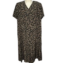 Leslie Fay Womens Dress Black Brown Leaves Floral Size 18 Short Sleeve Maxi - $29.65