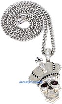 Skull Ruby Red Eyed Crowned New Iced Out Pendant With or Without Necklace - £10.32 GBP+