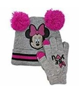 Girls Hat &amp; Gloves Winter Set Disney Minnie Mouse Gray Pink 2 Pc $30 NWT... - £11.68 GBP
