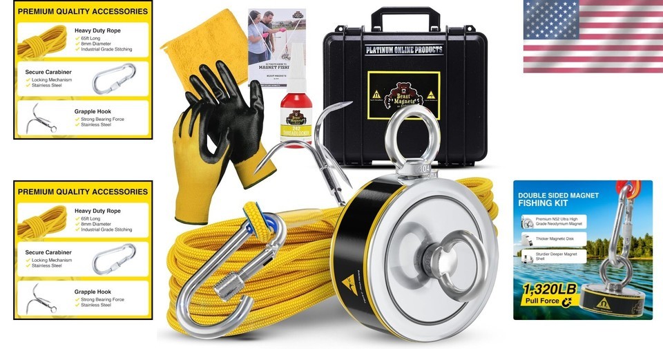 Professional Neodymium Magnet Fishing Kit - 1320LB Pull Force with Accessories Item image 2