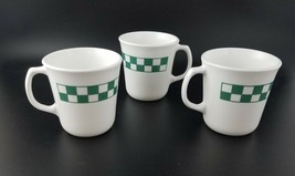3 x Vintage Corning Corelle Coffee / Tea Mug Melissa pattern Green Checker - £12.60 GBP
