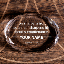 Proverbs 27:17 Iron Sharpens Iron Faceted Oval Crystal Paperweight Perso... - $51.29
