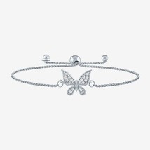 0.10CT Round Moissanite Butterfly Adjustable Bolo Bracelet 14K White Gold Plated - £92.05 GBP