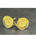 VINTAGE ACRYLIC / LUCITE ENCASED FLOWERS SCREW BACK EARRINGS FREE SHIPPING - £15.60 GBP