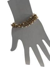 Gold Tone Faux Pearl Multi Chain Bracelet Vintage Style 7&quot; Long 1&quot; Wide - $18.81