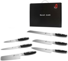 TUO 6 piece German High Carbon Steel Kitchen Knife Set Black Hawk Series - £109.90 GBP