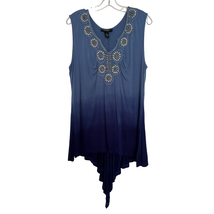 Style&amp;co. Blue Ombre Beaded Crochet Rayon Tank Tunic Top Size 1X Asymmet... - £35.84 GBP