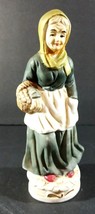 Vintage Old Lady Woman Grandma with Basket Head Scarf Apron Ceramic Figurine - £9.90 GBP